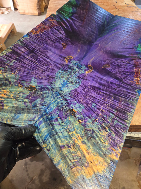 Northern lights triple dye boxelder burl stabilized  bookmatch 04
