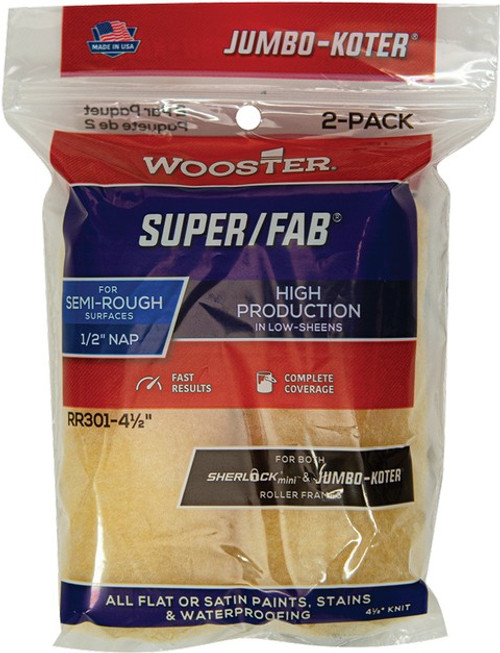 Wooster RR301 4-1/2" Jumbo-Koter Super/Fab 1/2" Nap Mini Roller Cover 2Pk