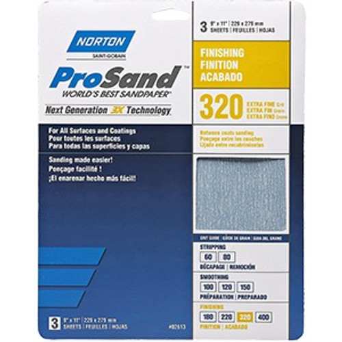 Norton 68157 9" x 11" 320 ProSand Paper Sheets 3Pk