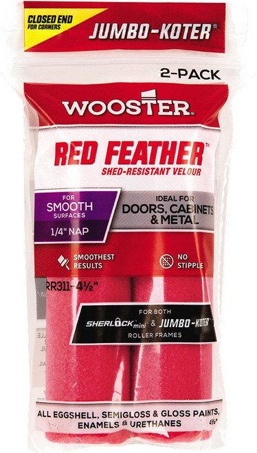 Wooster RR311 4-1/2" Jumbo-Koter Red Feather Mini Roller Cover 2Pk