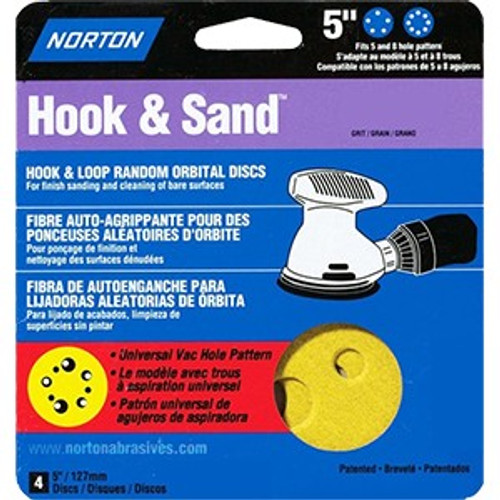 Norton 02007 5" 5 & 8 Hole P60 Hook & Sand Paper H&L UVH Disc 4Pk