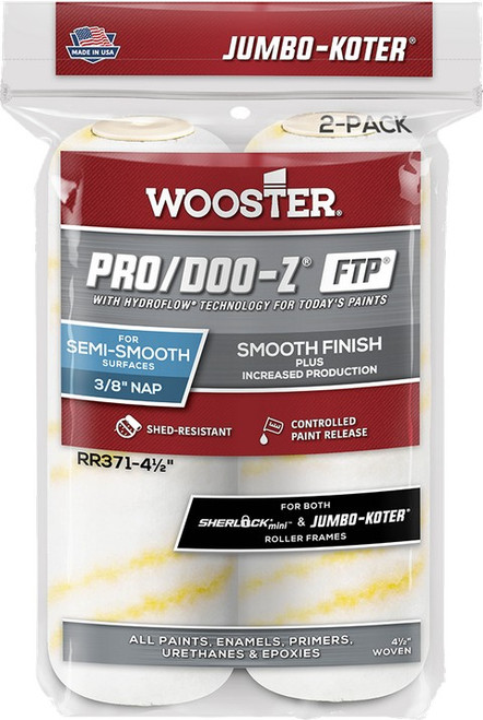 Wooster RR371 4-1/2" Jumbo-Koter Pro/Doo-Z FTP 3/8" Mini Roller Cover 2Pk