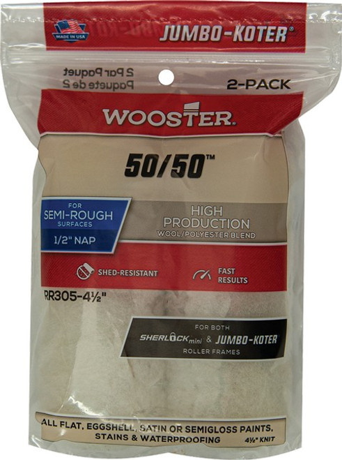 Wooster RR305 4-1/2" Jumbo-Koter 50/50 1/2" Nap MiniRoller Cover 2Pk