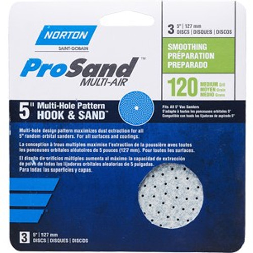 Norton 03230 5" P120C ProSand Multi-Air Cyclonic Paper H&L Vac Disc 3Pk