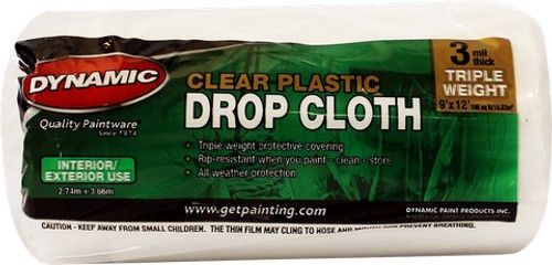 Dynamic 00378 9' x 12' 3mil Clear Plastic Rolled Drop Cloth
