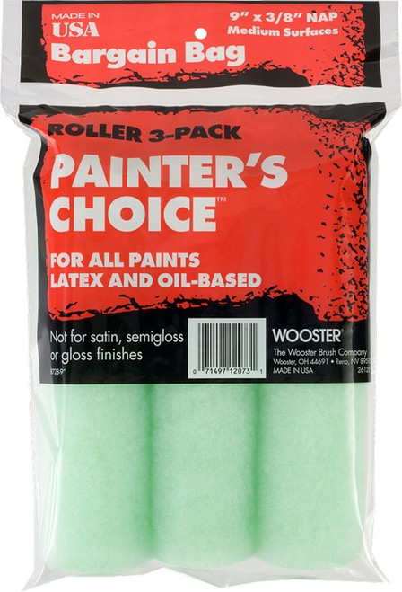 Wooster R728 9" Painters Choice 3/8" Nap Roller Cover 3Pk