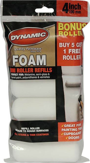 Dynamic 21263 4" (100mm) Foam Mini Roller 6Pk Zip Bag