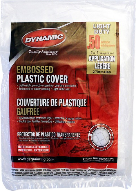 Dynamic 00381 9' x 12' .5mil Embossed Clear Plastic Flat Packed Drop Cloth