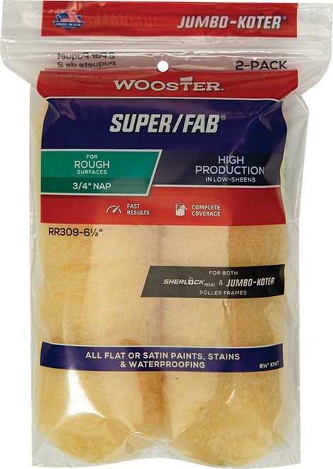 Wooster RR309 6-1/2" Jumbo-Koter Super/Fab 3/4" Nap Mini Roller Cover 2Pk