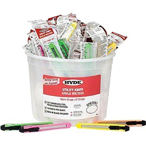 Hyde 49696 9mm 13Pt Assorted Colors Snap Off Knife Bucket 50Pk