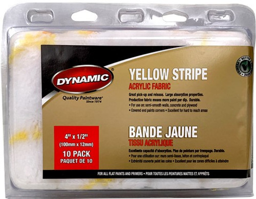 Dynamic 05315 4" x 1/2" (100mm x 12mm) Yellow Stripe Mini Roller 10Pk