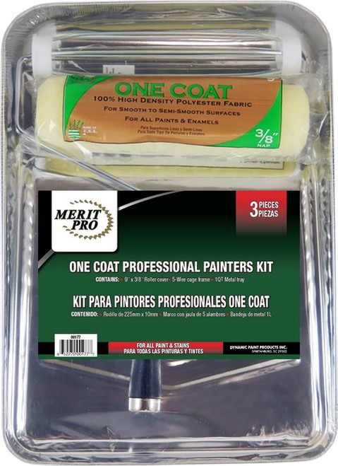 Merit Pro 00177 3/8" One Coat Professional Painters Roller Kit w/Metal Tray - 3PC