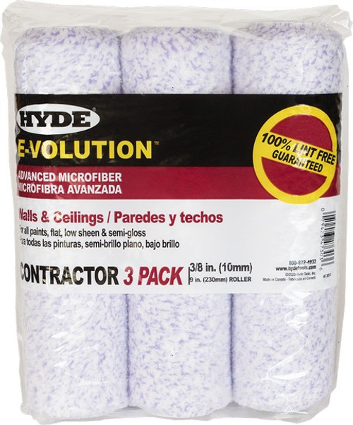 Hyde 47303 9" x 3/8" Nap E-Volution Microfiber Roller Cover (3pk)