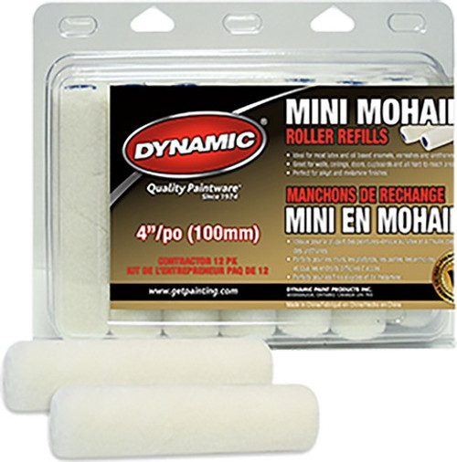 Dynamic 05408 4" x 3/16" (100mm x 4mm) Mohair Mini Roller 12Pk