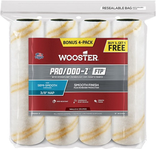 Wooster RR868 9" Pro/Doo-Z FTP 3/8" Nap Promo Pack - Buy 3/Get 1 Free 4Pk