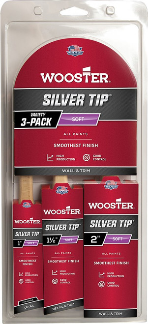 Wooster 5229 Silver Tip Soft Paint Brush Variety 3pk (Contains 1 of each 1" 5224, 1-1/2" 5221 & 2" 5222)