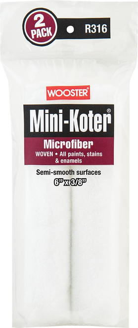 Wooster R316 6" x 3/8" Nap Mini-Koter Microfiber Mini Roller Cover (2pk)