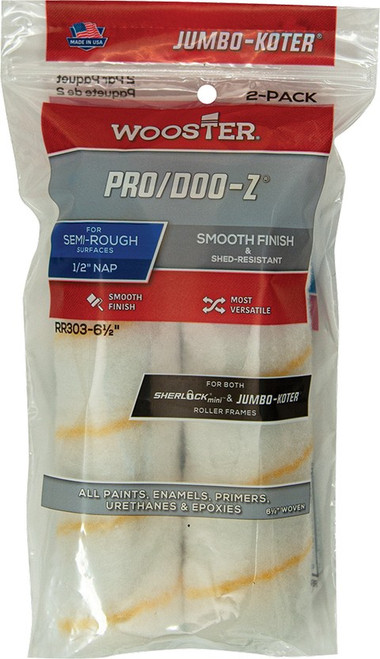 Wooster RR303 6-1/2" x 1/2" Nap Pro/Doo-z Jumbo-Koter Mini Roller Cover (2pk)