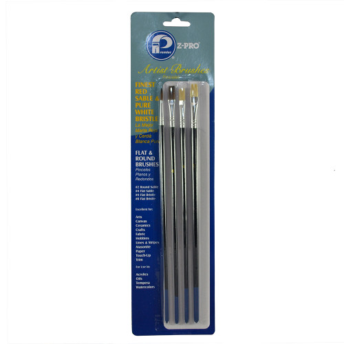 4 pc Premier AR10104 Artist Brush Red Sable & White Bristle Carded Brush Set, 4-Piece