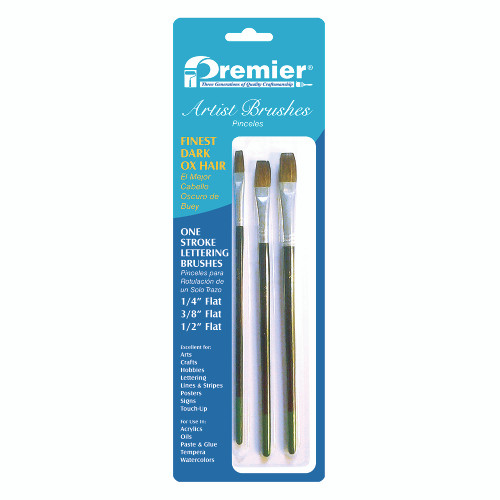 3 pc Premier AR10106 Artist Brush Ox-Hair Lettering Carded Brush Set, 3-Piece