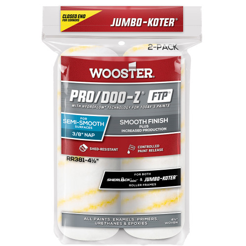 4-1/2" x 3/8" Nap Wooster RR381 Pro/Doo-Z FTP Jumbo-Koter Roller Cover, Semi-Smooth Surface, 2-Pack