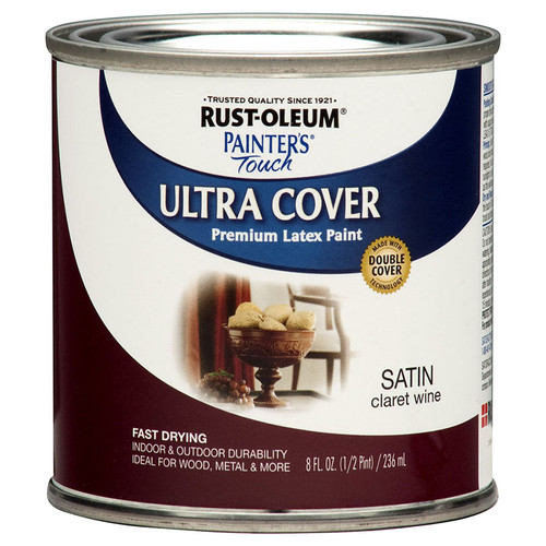1/2 Pt Rust-Oleum 267310 Claret Wine Painter's Touch 2X Ultra Cover Premium Latex Paint, Satin