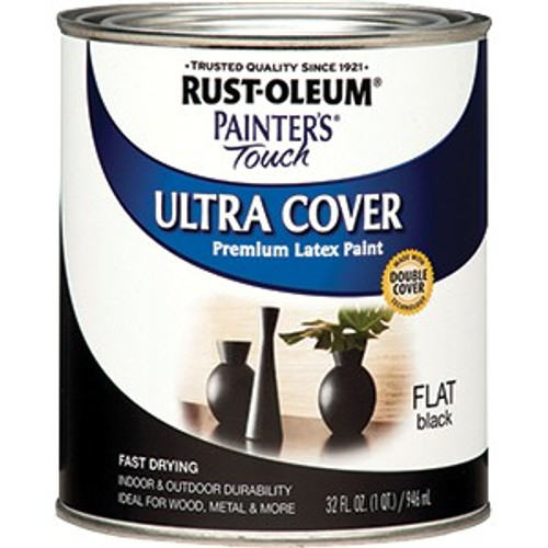 1 Qt Rust-Oleum 1976502 Black Painter's Touch 2X Ultra Cover Premium Latex Paint, Flat