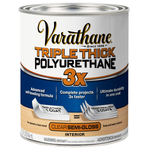 1 Qt Rust-Oleum 284472 Clear Varathane Triple Thick Polyurethane, Semi-Gloss