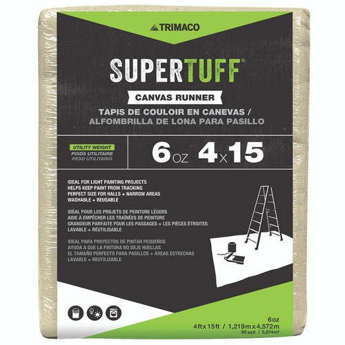 4' x 15' Trimaco 56708 SuperTuff Canvas Dropcloth, 6-Ounce Utility