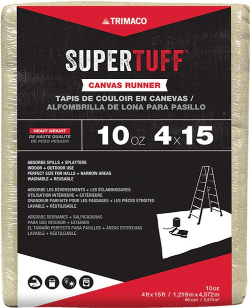 4' x 15' Trimaco 51128 SuperTuff Canvas Dropcloth, 10-Ounce Premium