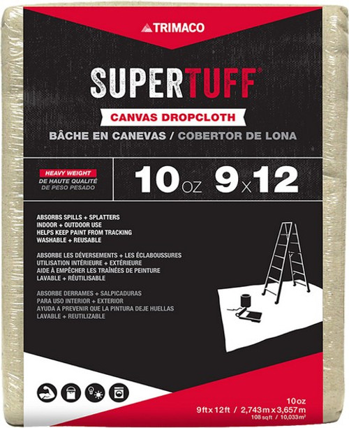 9' x 12' Trimaco 51121 SuperTuff Canvas Dropcloth, 10-Ounce Premium