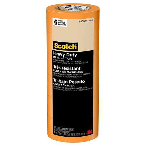 1.88" x 60 Yds 3M 2020+-48TP6 Orange Scotch Heavy Duty Masking Tape, 6-Pack