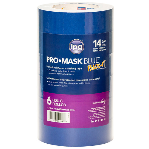 1.41" x 60 Yds Intertape PT14 Blue ProMask Blue Masking Tape, Contractor 6-Pack