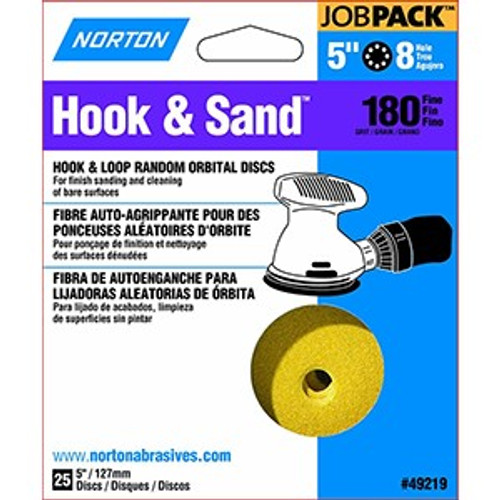 Norton 49219 5" 8 Hole P180 Hook & Sand Paper H&L Vac Disc 25Pk