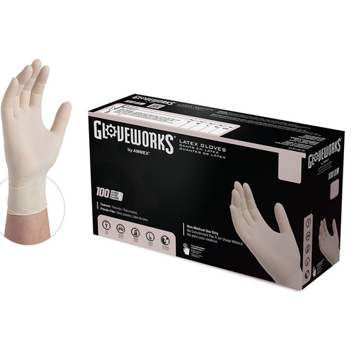 Small Ammex TLF42100 Ivory Gloveworks Latex Industrial Powder Free Disposable Gloves, 5-Mil, 100-Pack - Case of 10