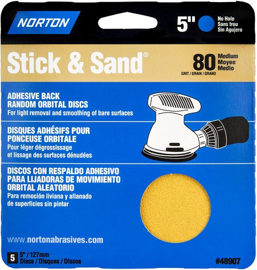 Norton 05455 5" No Hole 80 Stick & Sand Paper Disc (4pk)