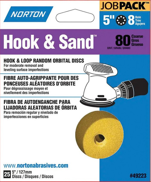 5" Norton 49223 Hook & Sand 8-Hole Sanding Disc, P80-Grit, 25-Pack