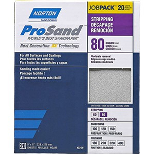 9" x 11" Norton 02641 ProSand Sanding Sheet 80-Grit, 20-Pack