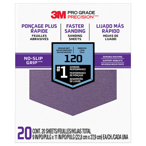 9" x 11" 3M SHCP120-PGP20T Pro Grade Precision No-Slip Grip Sanding Sheet, 120-Grit, 20-Pack