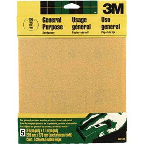 3M 9001NA 9" x 11" Fine (150 Grit) Aluminum Oxide Sanding Sheets (5pk)