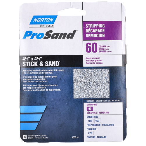 4-1/2" x 4-1/2" Norton 05314 ProSand Stick & Sand Sanding Sheet 60-Grit Handy-Pack