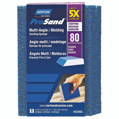 4-1/2" x 3-11/16" x 1" Norton 82068 ProSand Sanding Sponge, Multi-Angle Coarse, 80-Grit