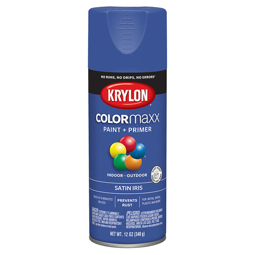 12 Oz Krylon K05564007 Iris COLORmaxx Paint & Primer Spray Paint, Satin