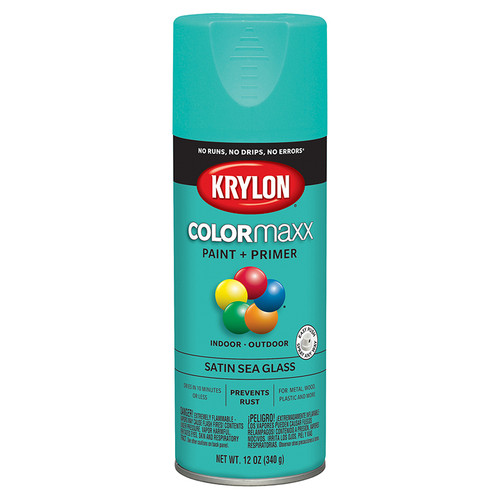 12 Oz Krylon K05576007 Sea Glass COLORmaxx Paint & Primer Spray Paint, Satin