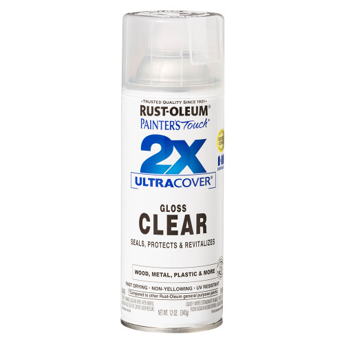 12 Oz Rust-Oleum 334029 Clear Painter's Touch 2X Ultra Cover Paint + Primer Spray Paint, Gloss