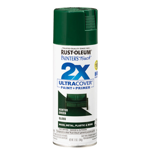 12 Oz Rust-Oleum 334034 Gloss Hunter Green Painter's Touch 2X Ultra Cover Paint + Primer Spray Paint, Gloss
