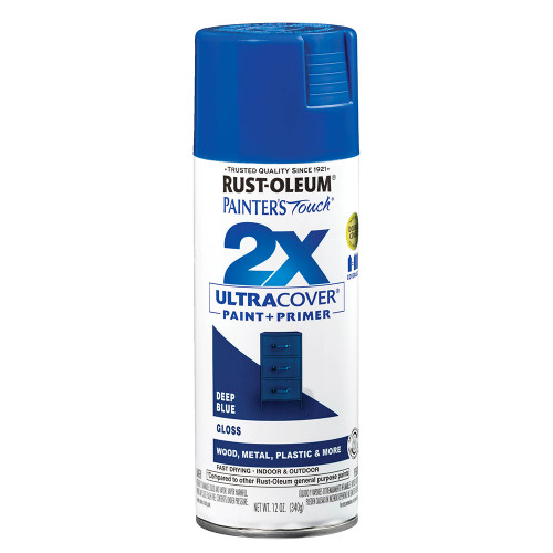 12 Oz Rust-Oleum 334032 Gloss Deep Blue Painter's Touch 2X Ultra Cover Paint + Primer Spray Paint, Gloss