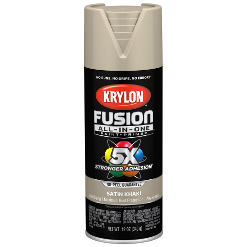 12 Oz Krylon K02740007 Khaki Fusion All-In-One Paint & Primer Spray Paint, Satin