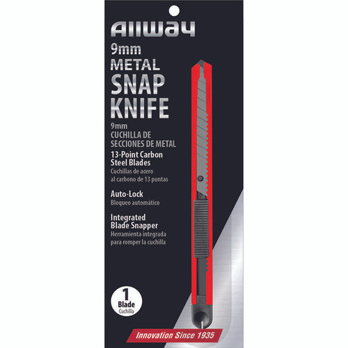 9mm Allway SK9M Red/Black K-Series Carded, Metal Snap Knife with 13-Point Carbon Steel Blade