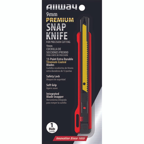 9mm Allway SK9T Red/Black K-Series Carded, Premium Soft Grip Safety Lock Snap Knife with 13-Point Titanium Blade
